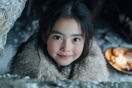 young asian girl in winter clothingの素材