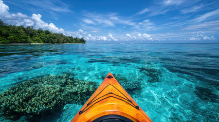 Kayaking through crystal clear turquoise watersの素材