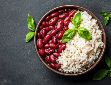 Healthy vegetarian meal with red kidney beans and white riceの素材