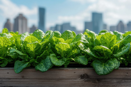 urban farm with fresh green leafy vegetablesの素材