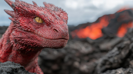 close-up of a red dragon's faceの素材