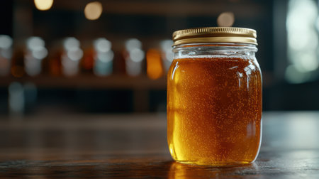 Delicious homemade honey in a glass jarの素材