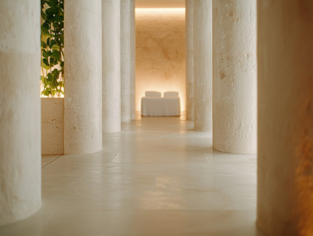 Elegant architectural interior with columns and natural lightingの素材