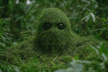 Mysterious moss-covered creature in the forestの素材