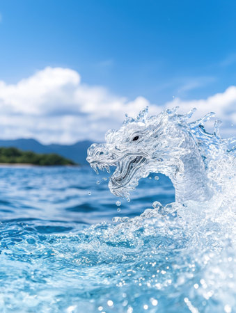 Majestic water dragon emerging from the wavesの素材