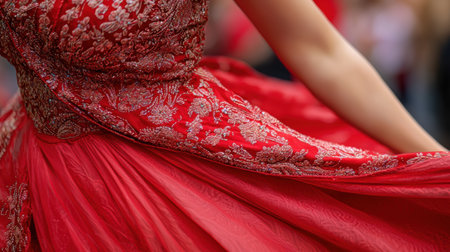 Intricate red lace dressの素材