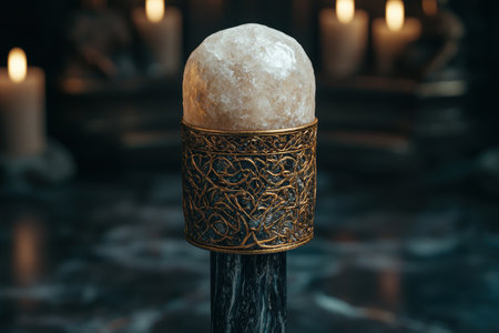 Glowing crystal ball on ornate standの素材