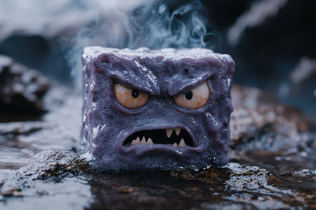 Icy monster with glowing eyes and steamの素材