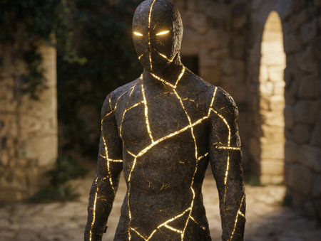 Mysterious glowing figure in the darkの素材