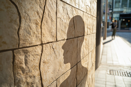 shadow of a person on a stone wallの素材