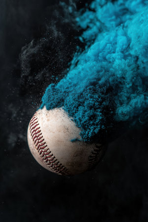 baseball with blue smoke explosionの素材