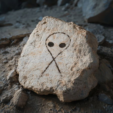 Mysterious rock carving with abstract symbolの素材