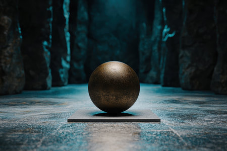 Mysterious golden sphere in dark forestの素材