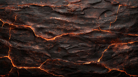 Fiery cracks in dark rocky surfaceの素材