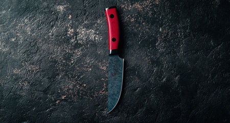 sharp kitchen knife on dark backgroundの素材