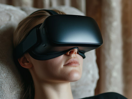 person wearing virtual reality headsetの素材