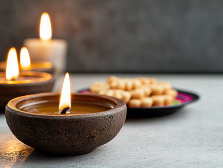 Cozy candle light and traditional indian sweetsの素材