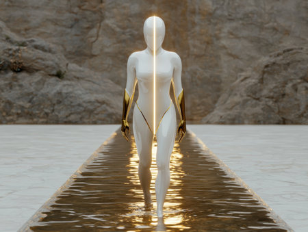 futuristic figure walking on waterの素材