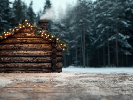 Cozy winter cabin in snowy forestの素材