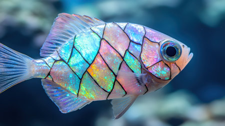 Vibrant iridescent fish with intricate scalesの素材