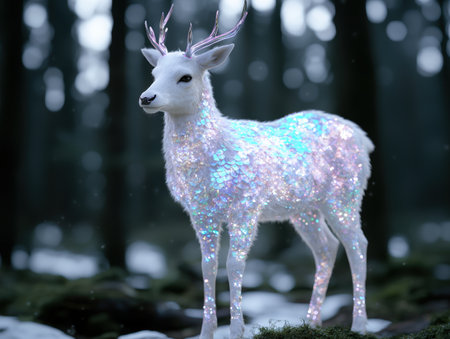 Sparkling white deer in winter wonderlandの素材