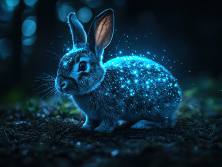magical glowing rabbit in the dark forestの素材