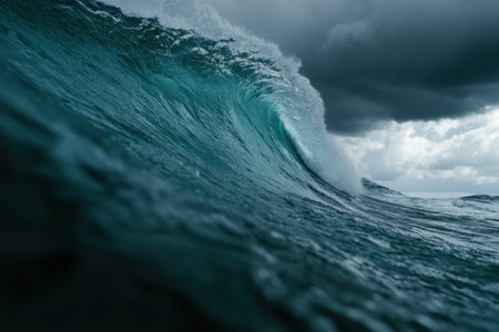 Powerful ocean wave crashing against the shoreの素材