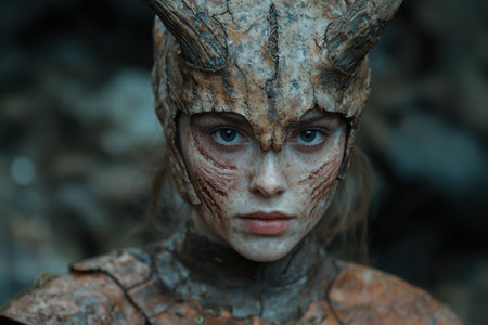 Mysterious warrior with intricate face paintの素材