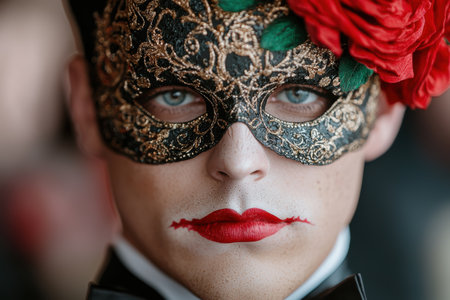 mysterious woman in ornate carnival maskの素材