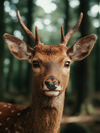 close-up portrait of a deer in the forestの素材