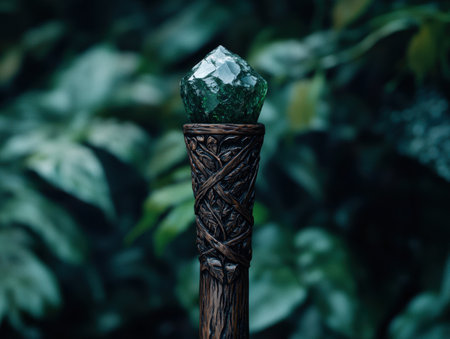 Mystical crystal on carved wooden pedestalの素材