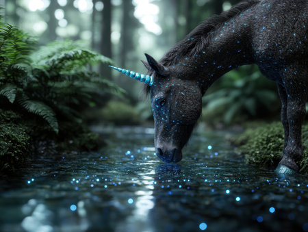 Mystical unicorn in enchanted forestの素材