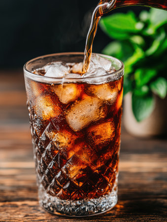 Refreshing iced cola drink poured into a glassの素材