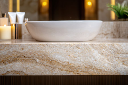 Luxury bathroom interior with marble countertop and vessel sinkの素材