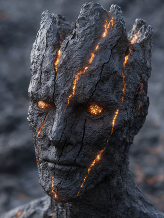 Fiery Demonic Face in Volcanic Rockの素材