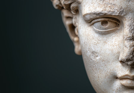 Close-up of ancient stone sculpture faceの素材