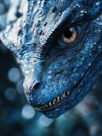 Close-up of a fierce blue dragon's eyeの素材