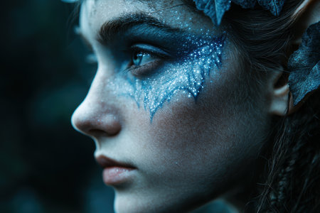 Ethereal portrait of a woman with glittering makeupの素材