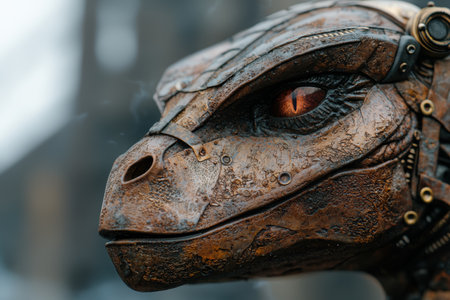 Close-up of a weathered and textured reptile eyeの素材