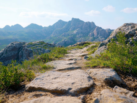 Scenic mountain landscape with hiking trailの素材