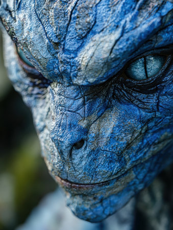 Detailed close-up of a vibrant blue reptilian eyeの素材