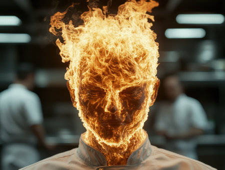Fiery face of a burning manの素材