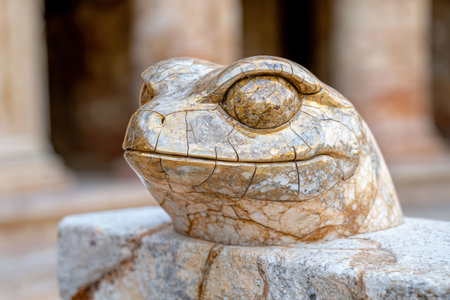 Close-up of a carved stone frog statueの素材