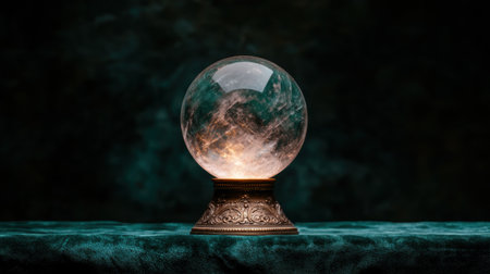 Mystical crystal ball on ornate standの素材