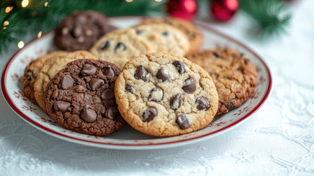 Delicious homemade christmas cookies on a festive plateの素材