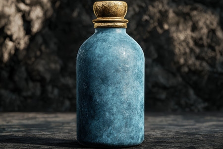 antique glass bottle with golden capの素材