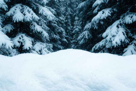 Snowy winter forest landscapeの素材