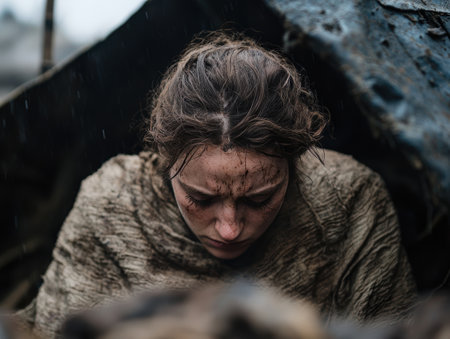 Pensive woman in deep thoughtの素材