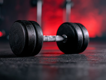 black dumbbell on red backgroundの素材