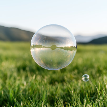Serene landscape reflected in glass sphereの素材